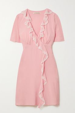 Sherily Ruffled Lace-trimmed Crepe Mini Dress - Pink
