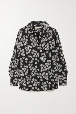 After Hours Floral-print Crepe Shirt - Black
