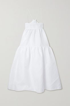 Hillary Tiered Cutout Seersucker Midi Dress - White