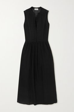 ZeusDione - Fermeli Embroidered Linen-blend Midi Dress - Black