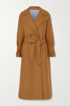Belted Double-breasted Merino Wool And Cashmere-blend Coat - Camel