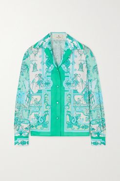 Printed Cotton-blend Poplin Shirt - Turquoise