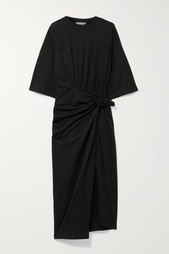 Asymmetric Cotton-jersey Wrap Dress - Black