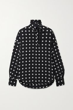 Juditha Oversized Tie-neck Polka-dot Washed-silk Blouse - Black