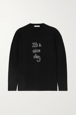 It's A Nice Day Embroidered Wool Sweater - Black