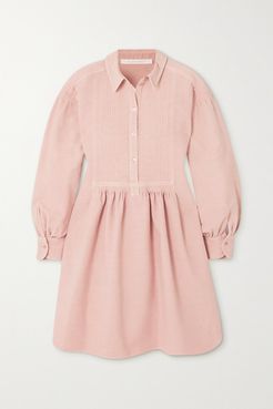 Oversized Pintucked Cotton Mini Shirt Dress - Blush