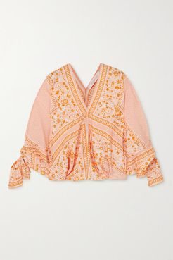 Tie-detailed Printed Silk Blouse - Orange
