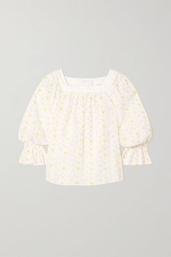 Floral-print Broderie Anglaise Cotton-voile Blouse - Ecru