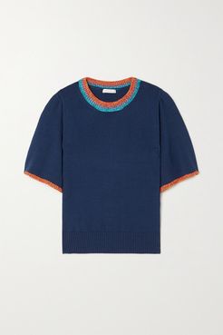 Striped Cotton-blend Sweater - Navy