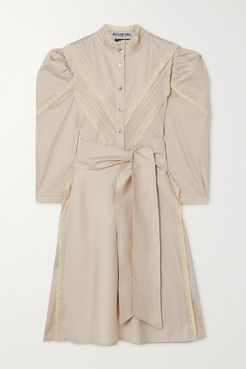 Yegua Belted Lace-trimmed Stretch-cotton Poplin Dress - Beige