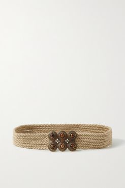 Embellished Cotton Rope Waist Belt - Beige