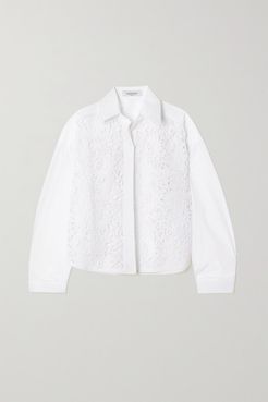 Cotton-blend Poplin And Guipure Lace Shirt - White