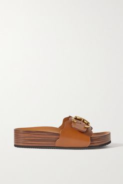 Lauren Scalloped Leather Platform Slides - Tan