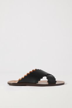 Lauren Scalloped Leather Slides - Black