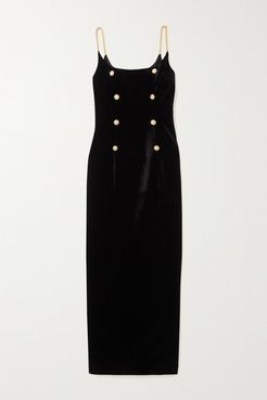 Chain And Button-embellished Velvet Gown - Black