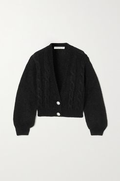 Cropped Cable-knit Cardigan - Black