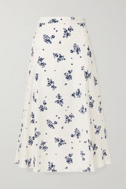 Floral-print Silk-jacquard Midi Skirt - White