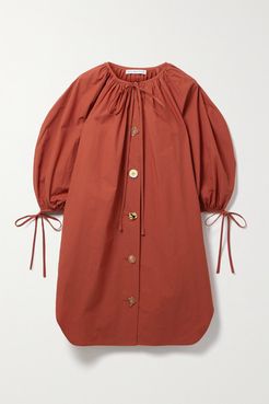 Scout Tie-detailed Cotton-poplin Mini Dress - Brick