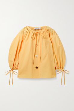 Scout Tie-detailed Organic Cotton-poplin Blouse - Pastel yellow