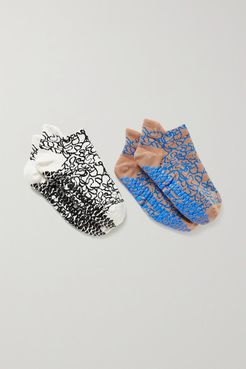 Fashion Studio Set Of Two Printed Cotton-blend Socks - Blue