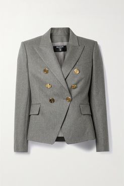 Double-breasted Wool-blend Blazer - Gray