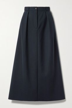 Jakko Pleated Wool-blend Midi Skirt - Navy
