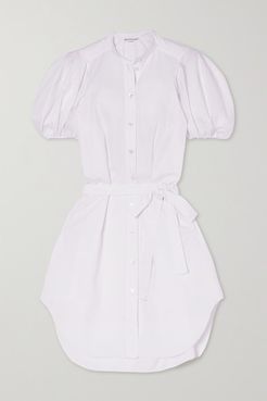 Anastasia Belted Organic Cotton-poplin Mini Shirt Dress - White