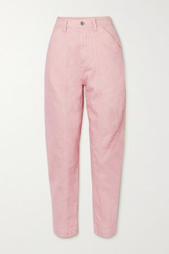 Cropped Embroidered High-rise Tapered Jeans - Blush