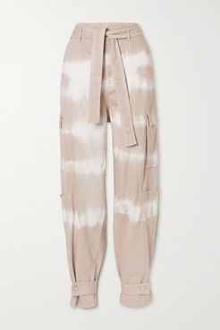 Belted Tie-dyed Tapered Denim Pants - Brown