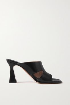 Marie Cutout Leather Mules - Black