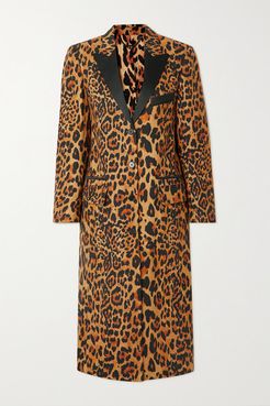 Satin-trimmed Leopard-print Wool-blend Coat - Leopard print