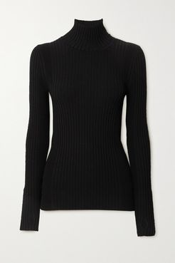 Kinetic Zip-detailed Ribbed Cotton-blend Turtleneck Sweater - Black