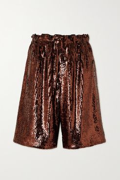Sequined Crepe Shorts - Brown