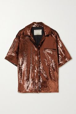 Sequined Crepe Shirt - Brown