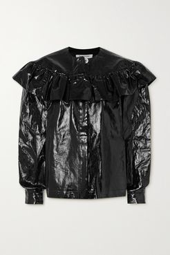 Ruffled Coated-linen Shirt - Black