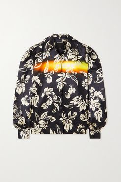 Floral-print Cotton-blend Satin Shirt - Navy