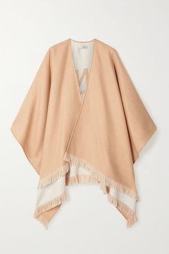 Fringed Wool-jacquard Poncho - Beige