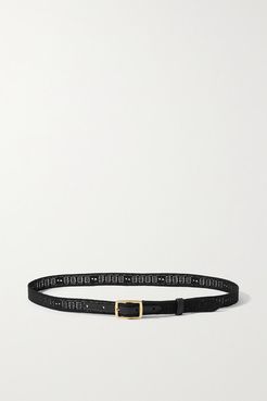 Leather-trimmed Crochet-knit Belt - Black