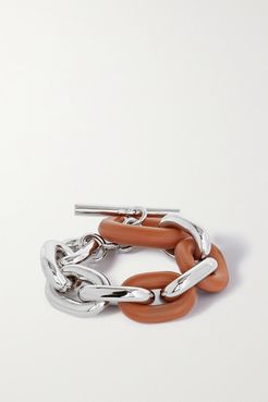Silver-tone And Leather Bracelet