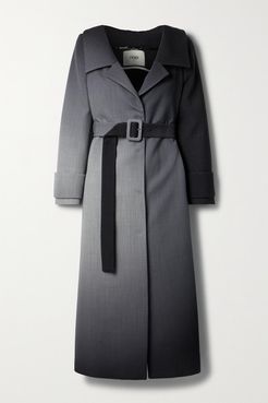 Off-the-shoulder Belted Ombré Wool Coat - Black