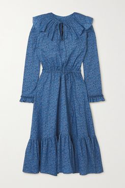 Victoria Ruffled Floral-print Cotton Dress - Blue