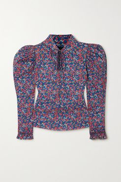 Coco Ruffled Floral-print Cotton Blouse - Blue