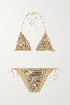 Disco Microkini Sequinned Bikini - Gold
