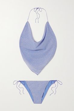 Shine Stretch-lurex Halterneck Bikini - Lilac