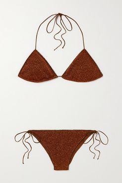 Lumière Stretch-lurex Halterneck Triangle Bikini - Brown