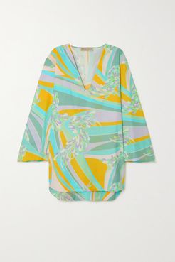 Printed Cotton-poplin Kaftan - Azure