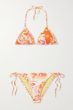 Printed Stretch-econyl Triangle Bikini - Orange