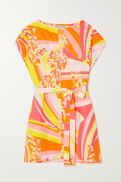 Belted Printed Cotton-poplin Kaftan - Orange