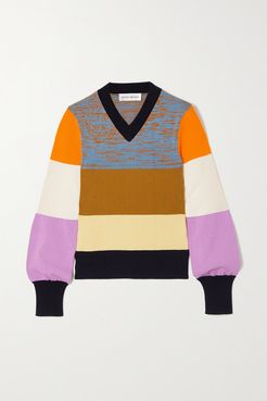 Color-block Cotton-blend Sweater - Lilac