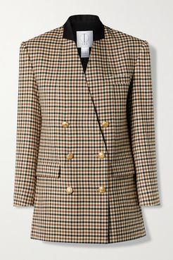 The Diana Oversized Double-breasted Felt-trimmed Checked Twill Blazer - Beige